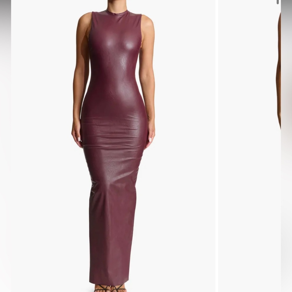 Naked wardrobe faux suede faux leather maxi dress